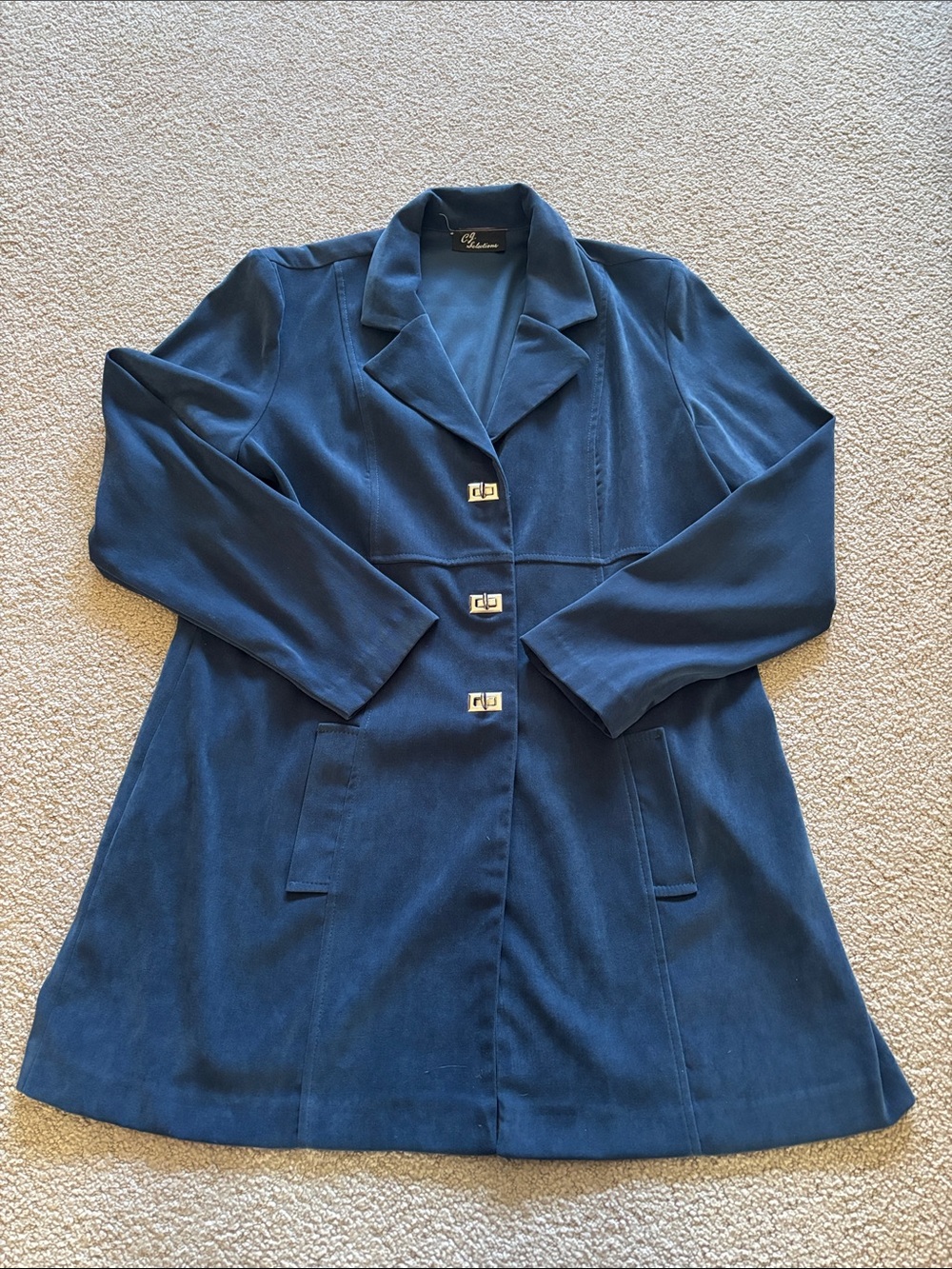 Vintage Tailored Navy Women's Blazer Jacket with Notched Lapel